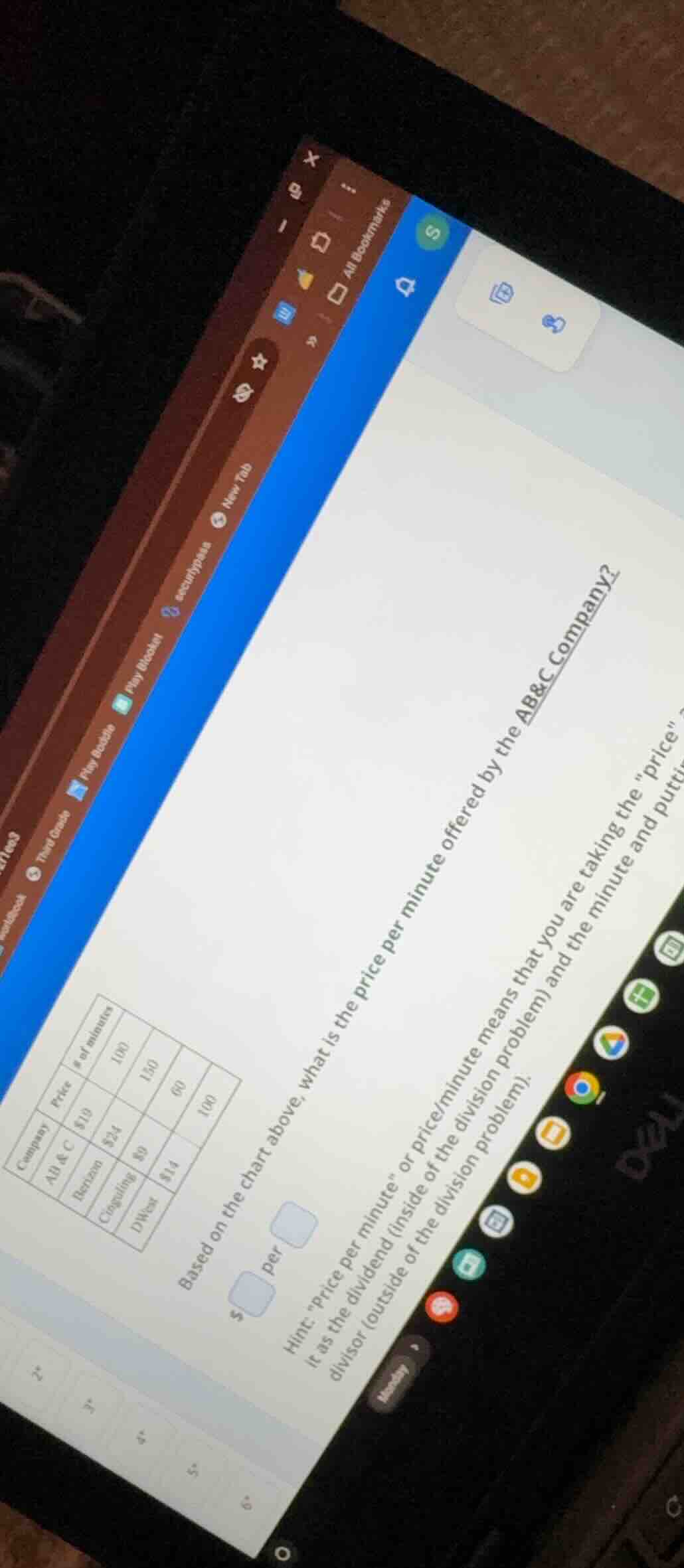 company | price | # of minutes ab & c | $10 | 100 benzon | $24 | 150 ci…