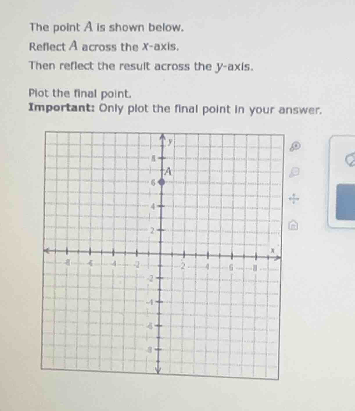 the point a is shown below. reflect a across the x - axis. then reflect…