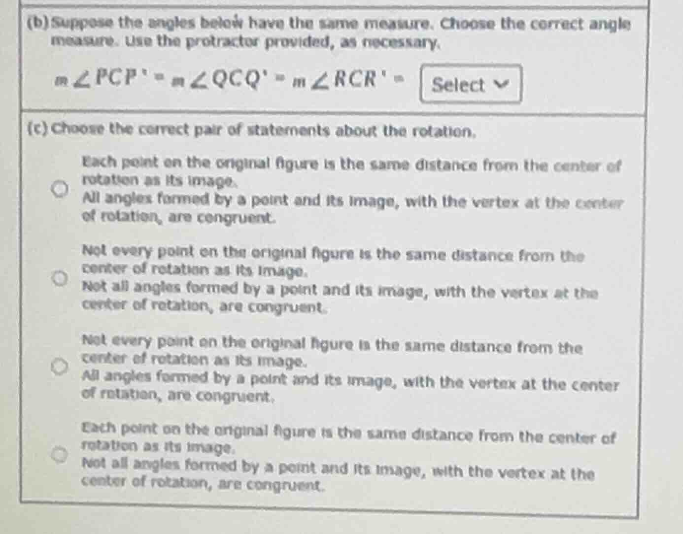 (b) suppose the angles below have the same measure. choose the correct …