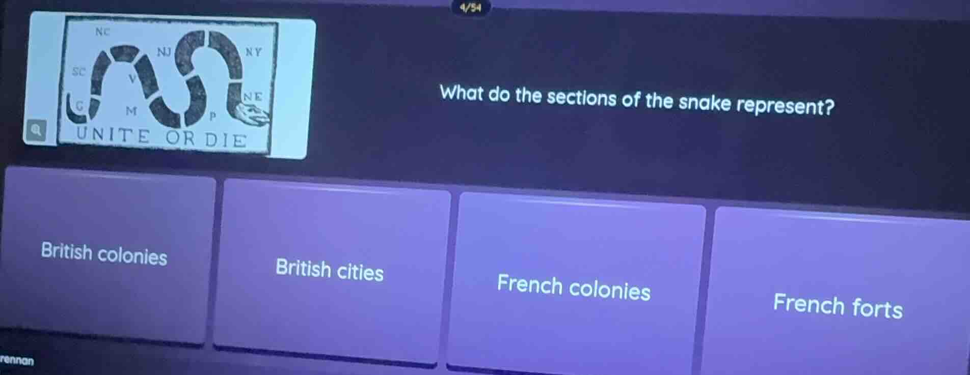 what do the sections of the snake represent? options: british colonies,…
