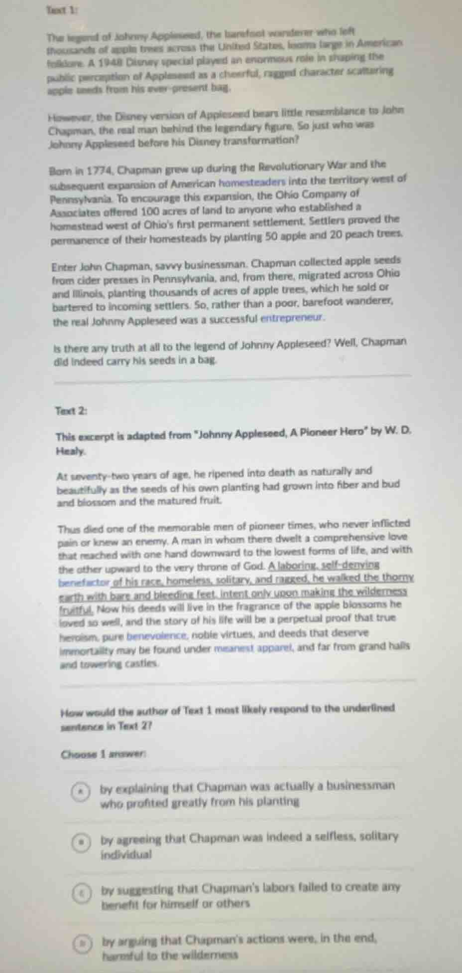 text 1: the legend of johnny appleseed, the barefoot wanderer who left …