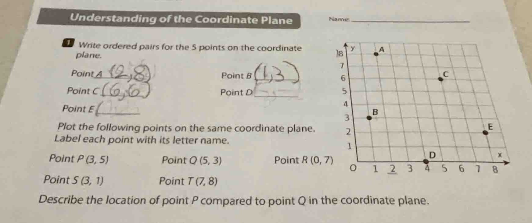 understanding of the coordinate plane name 1 write ordered pairs for th…