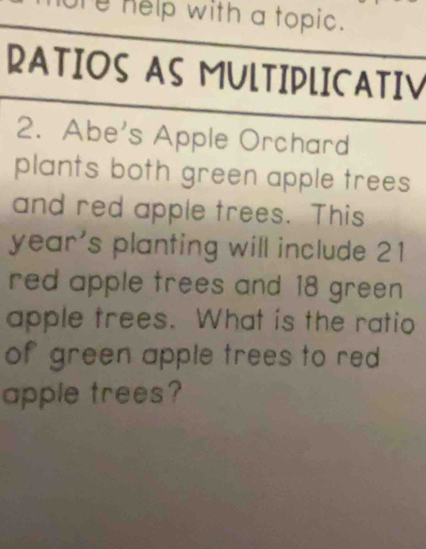 2. abe’s apple orchard plants both green apple trees and red apple tree…