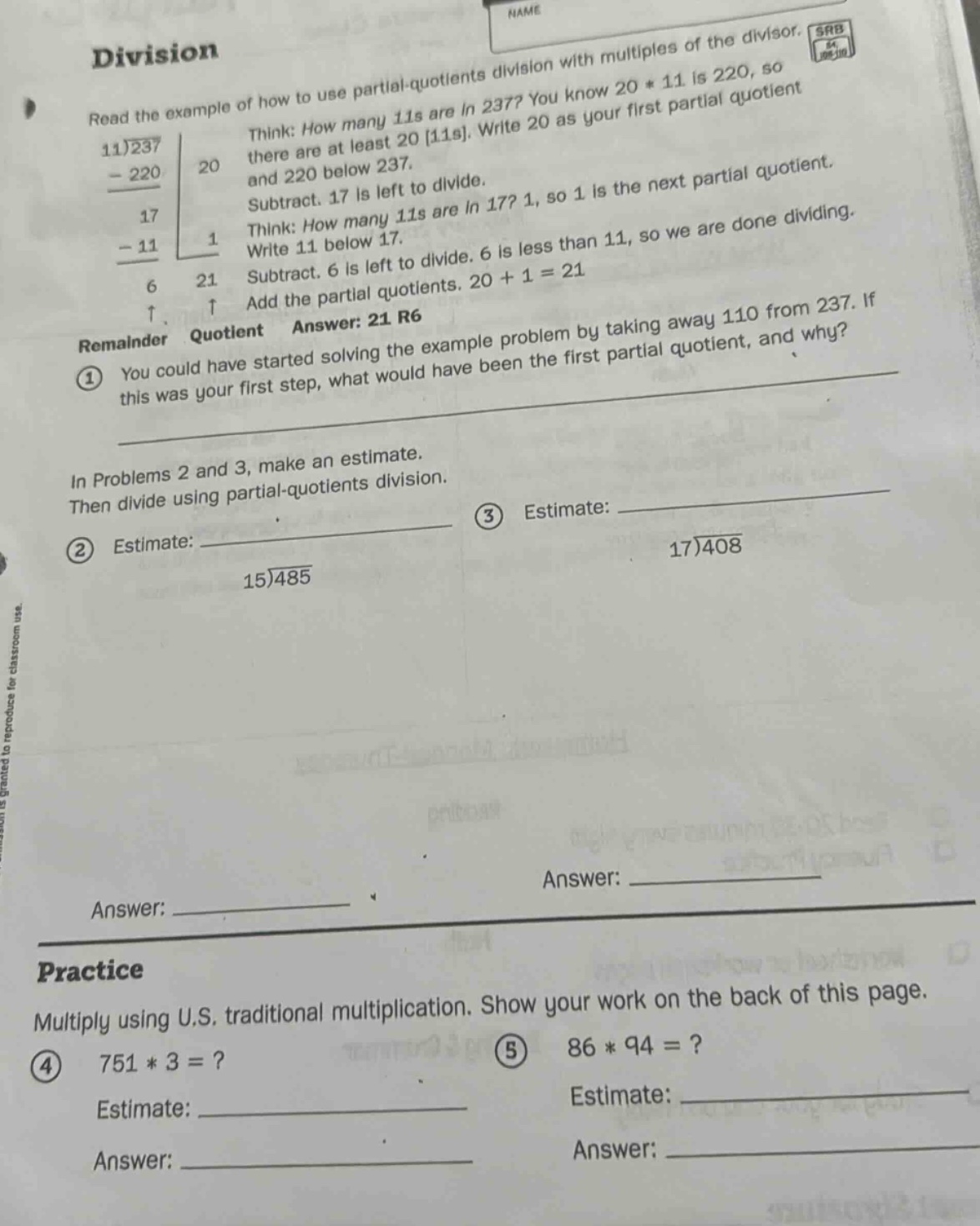 division read the example of how to use partial - quotients division wi…