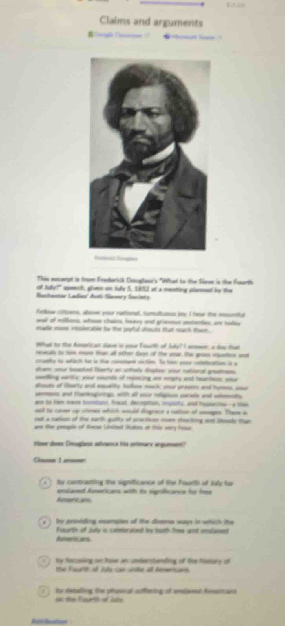 claims and arguments frederick douglass this excerpt is from frederick …
