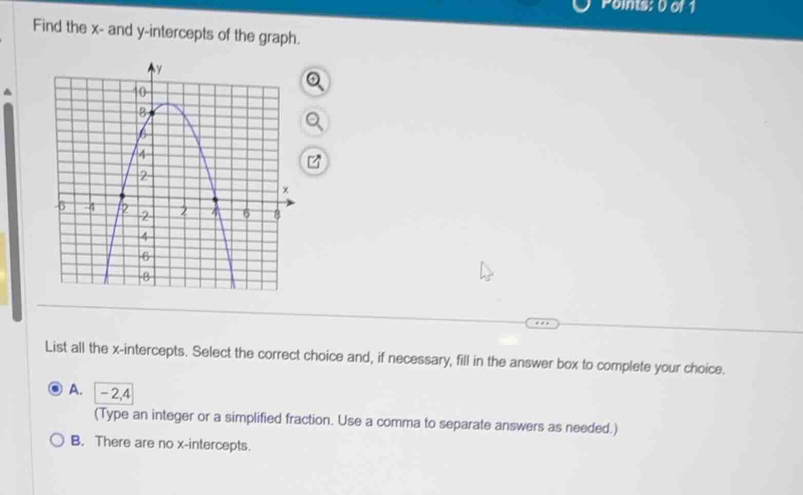 find the x- and y-intercepts of the graph. list all the x-intercepts. s…