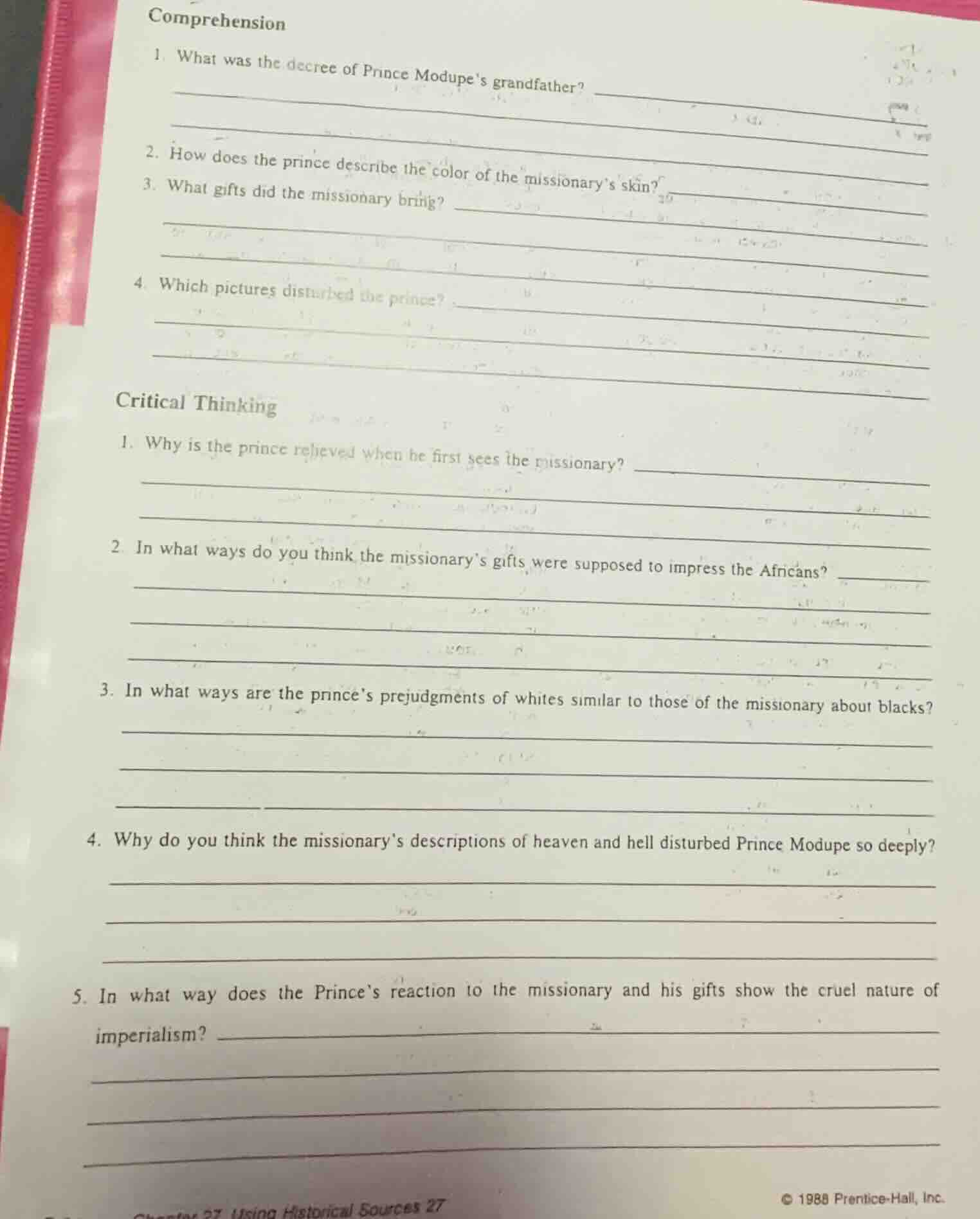 comprehension 1. what was the decree of prince modupes grandfather? 2. …