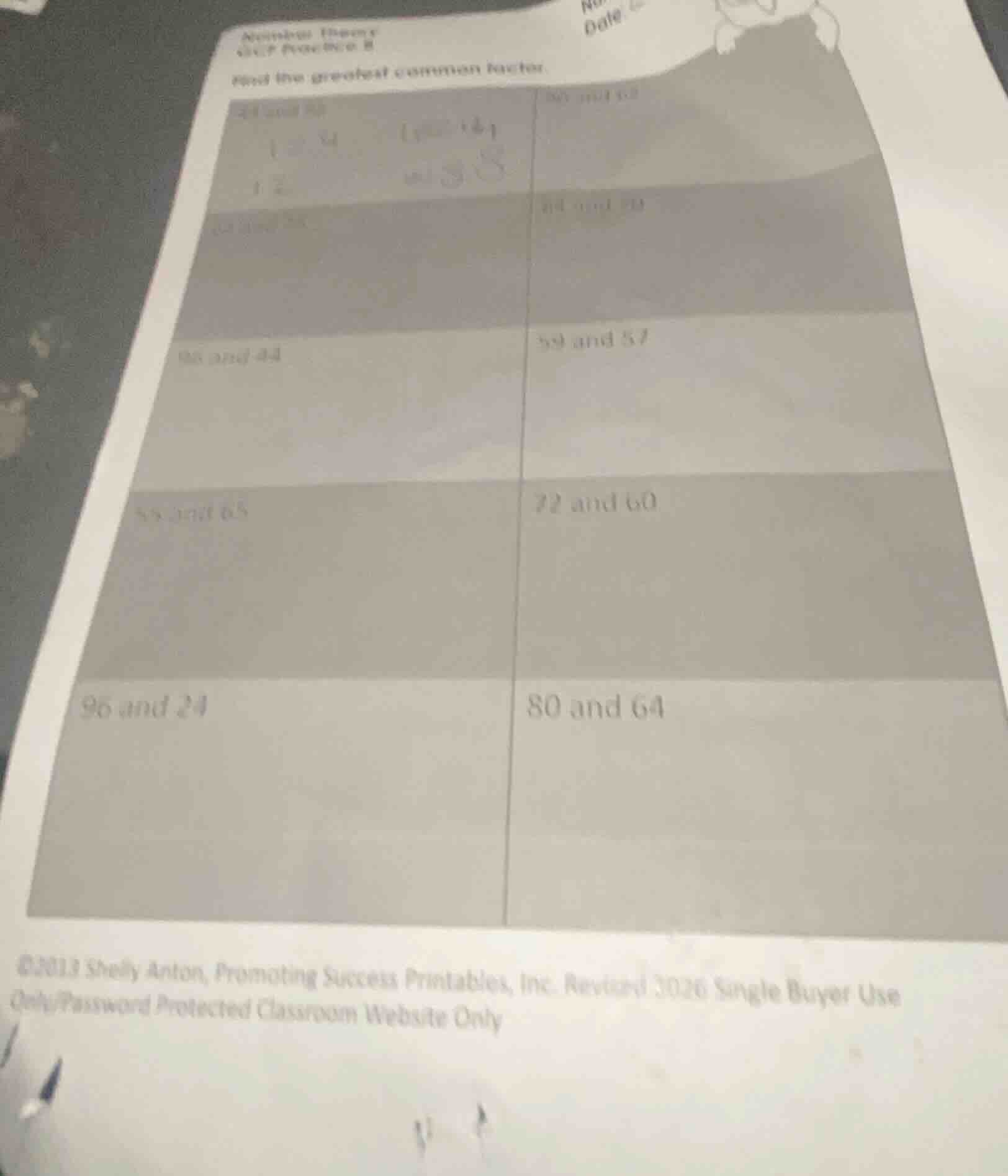 number theory gcf practice b find the greatest common factor. 24 and 36…