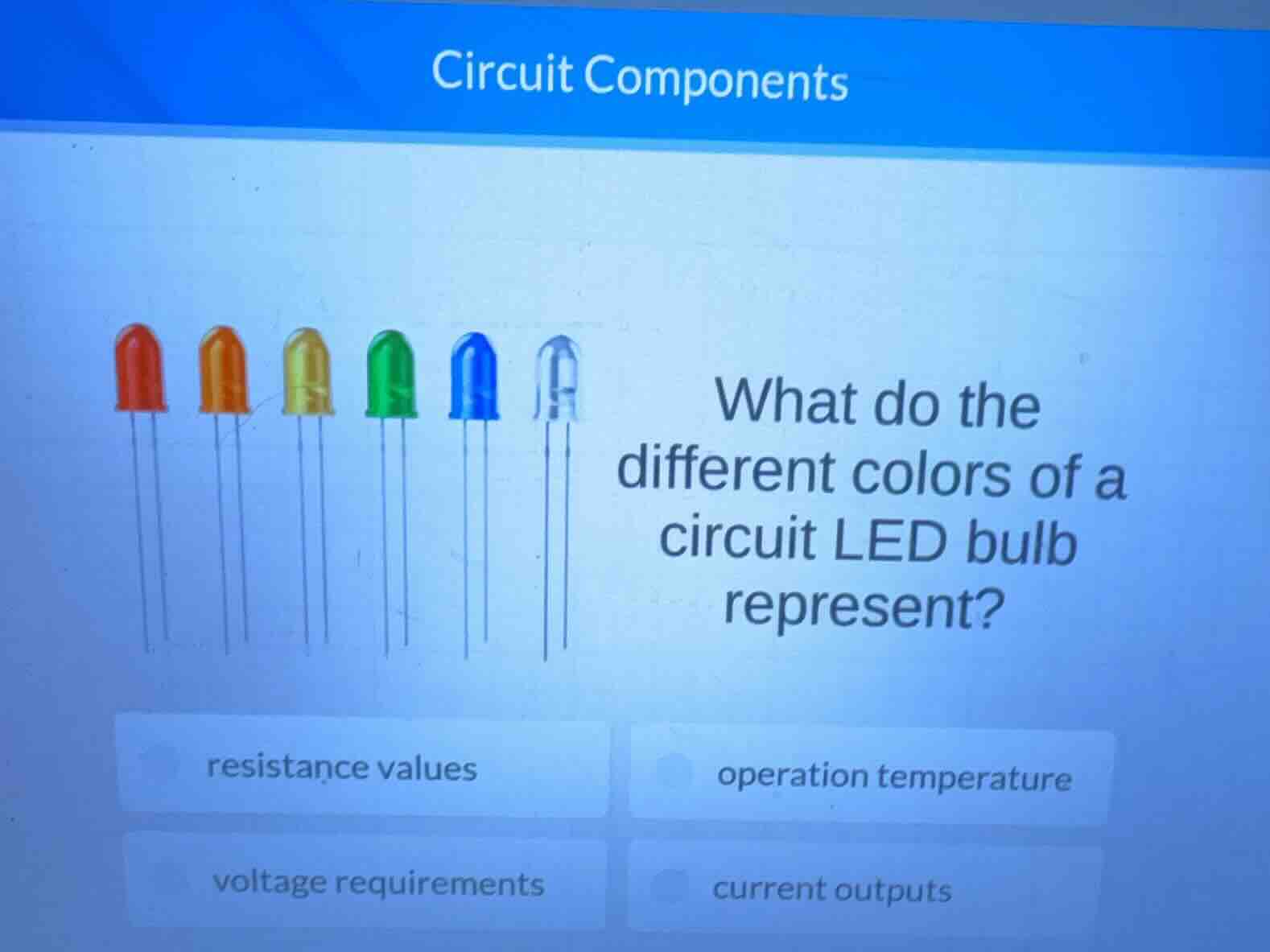 circuit components what do the different colors of a circuit led bulb r…