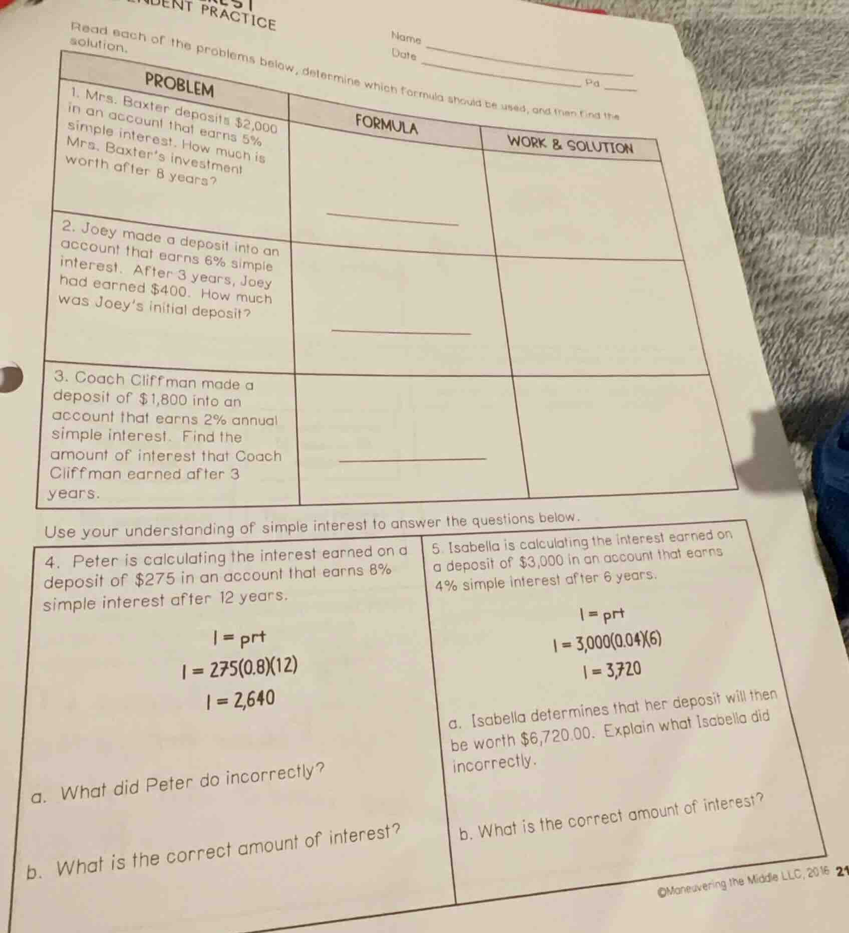 read each of the problems below, determine which formula should be used…