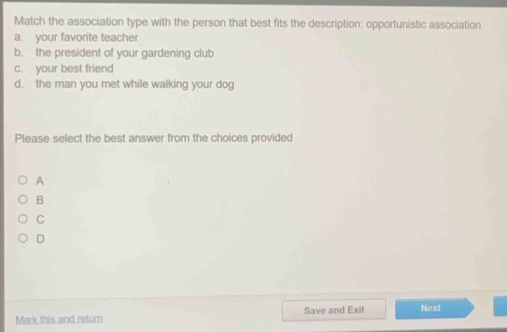 match the association type with the person that best fits the descripti…