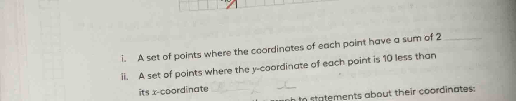 i. a set of points where the coordinates of each point have a sum of 2 …