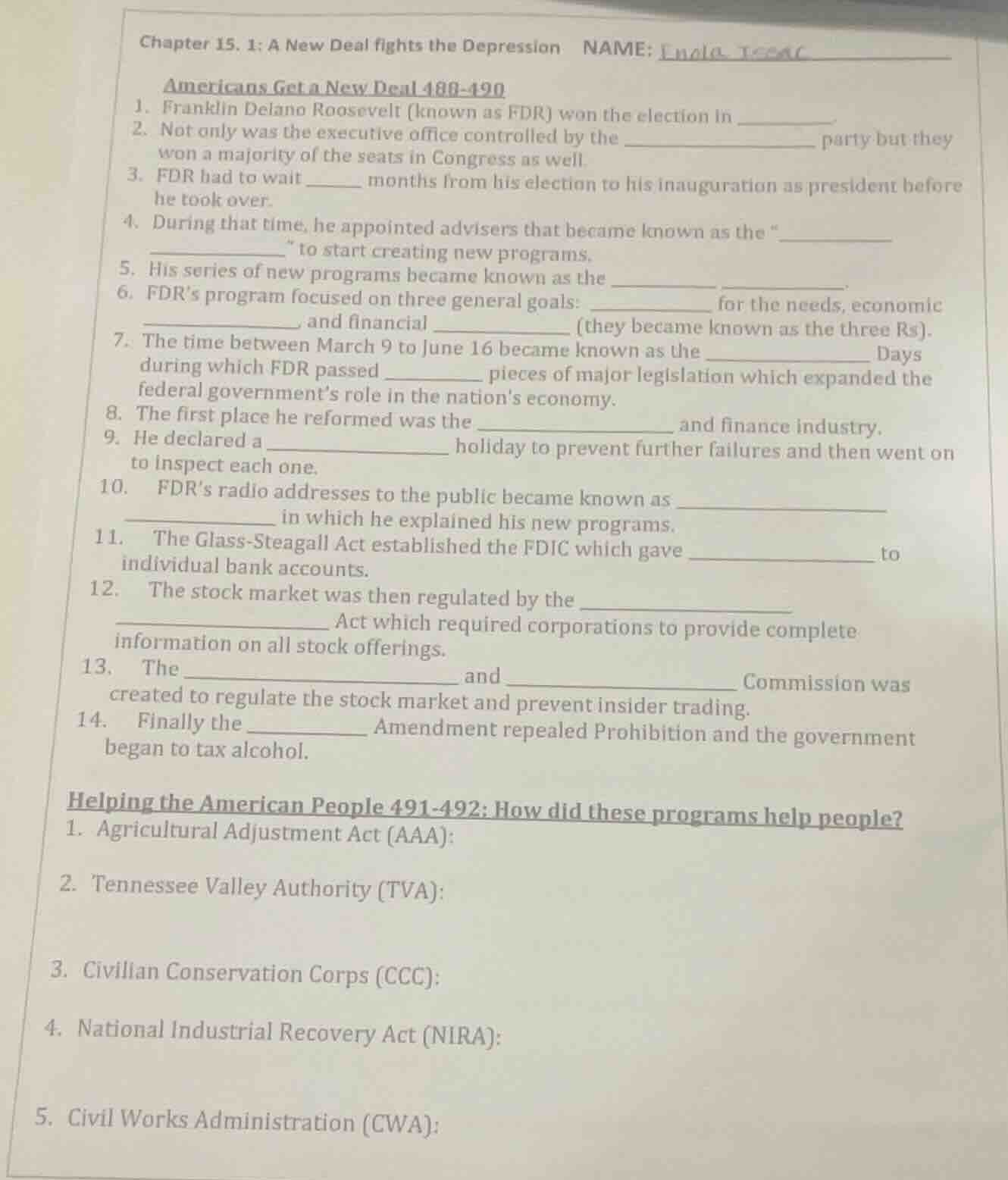 chapter 15. 1: a new deal fights the depression name: americans get a n…