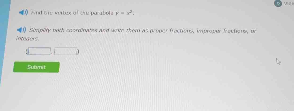 find the vertex of the parabola ( y = x^2 ). simplify both coordinates …