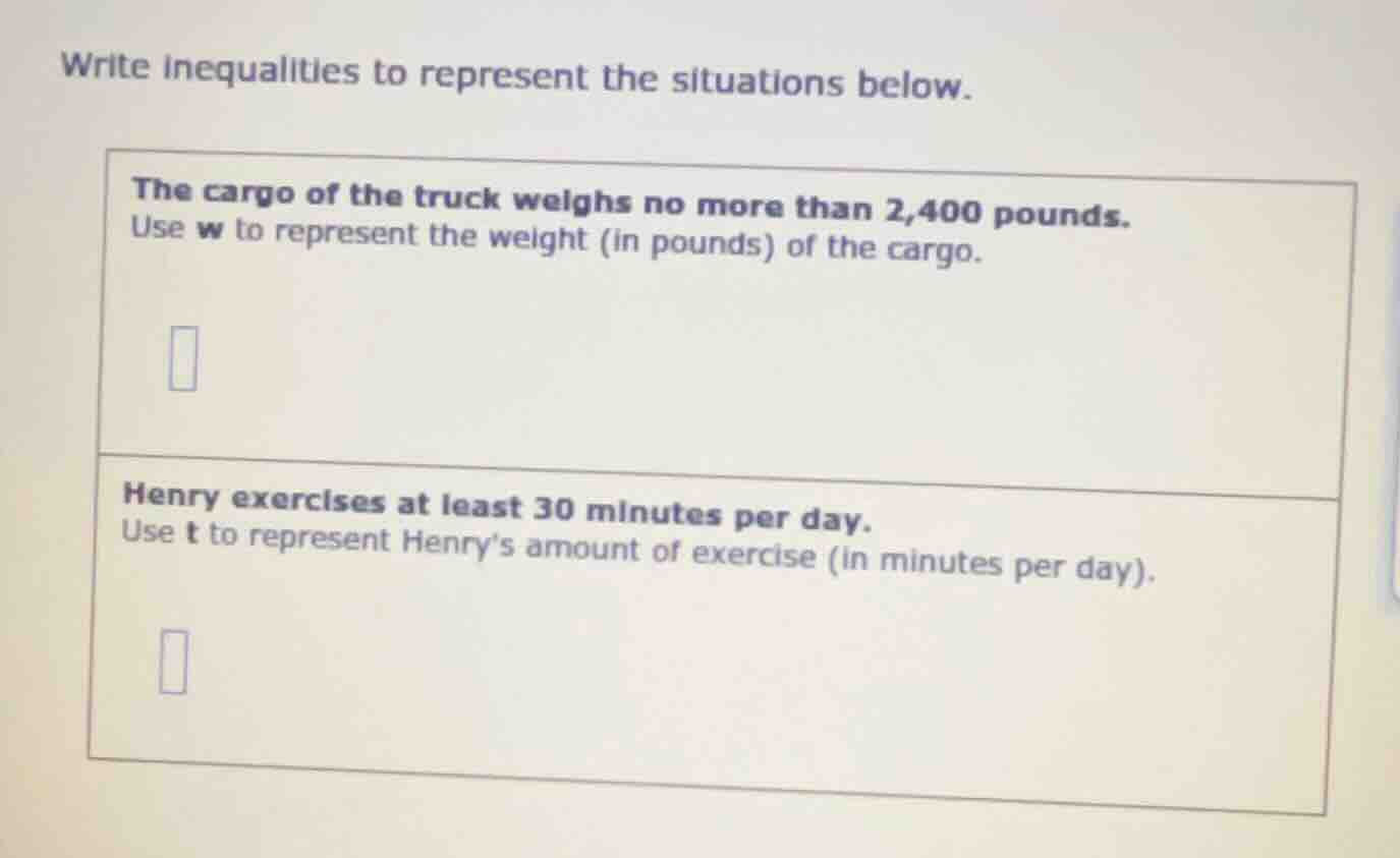 write inequalities to represent the situations below. the cargo of the …