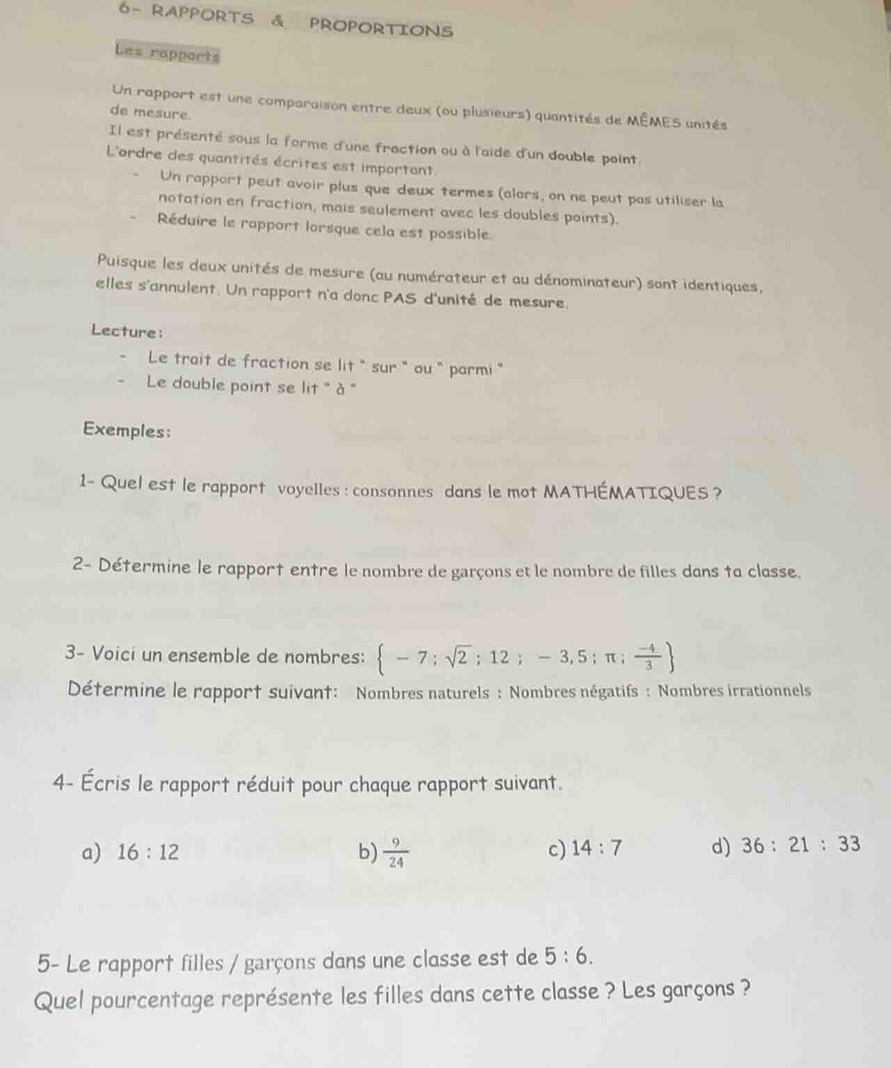 6- rapports & proportions les rapports un rapport est une comparaison e…
