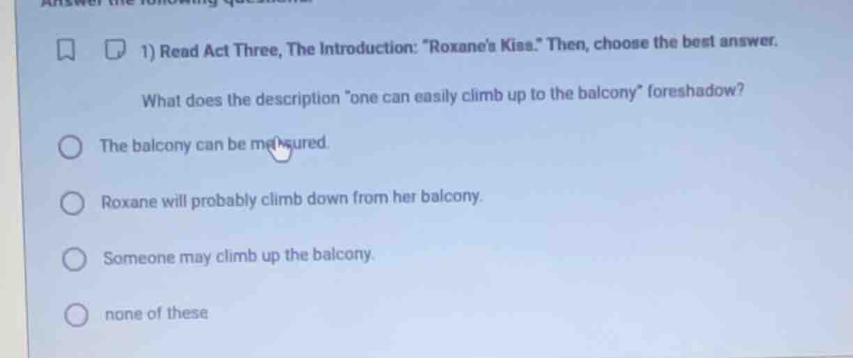 1) read act three, the introduction: oxanes kiss.\ then, choose the bes…