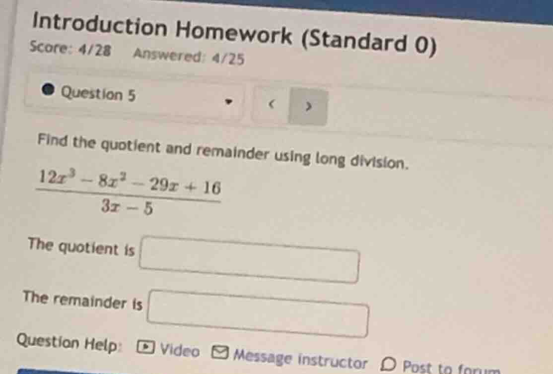 introduction homework (standard 0) score: 4/28 answered: 4/25 question …