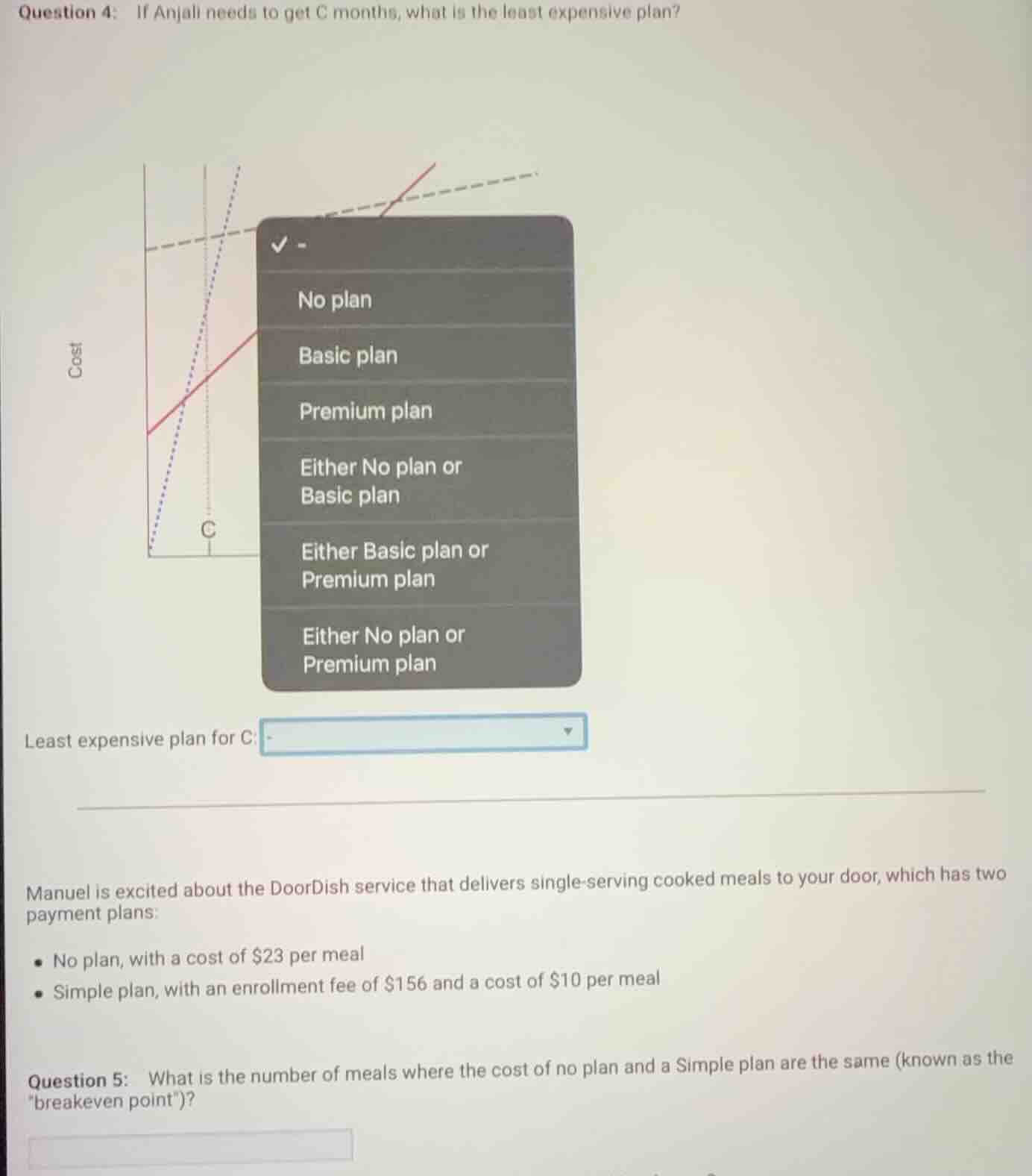 question 4: if anjali needs to get c months, what is the least expensiv…