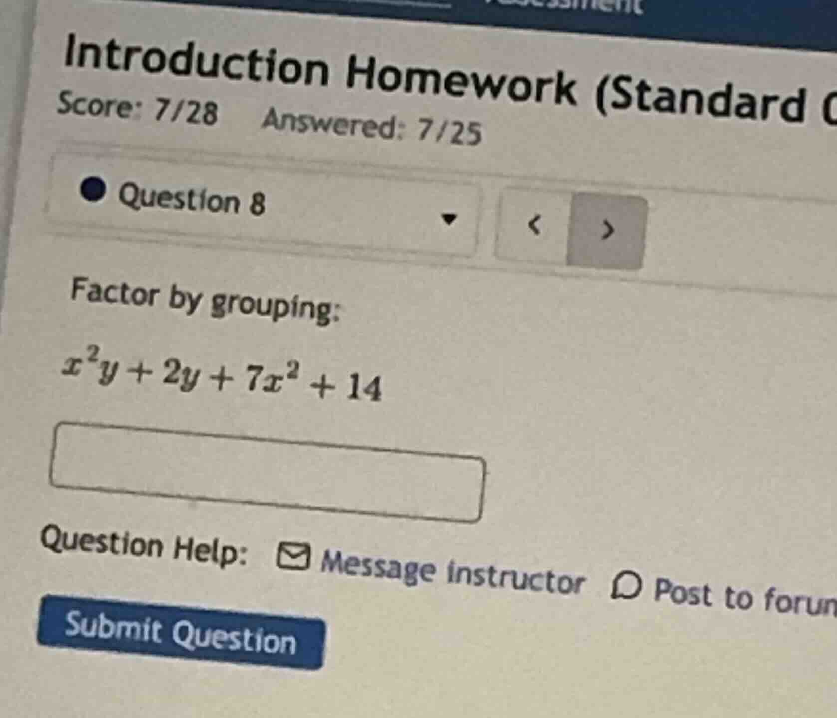 introduction homework (standard score: 7/28 answered: 7/25 question 8 f…