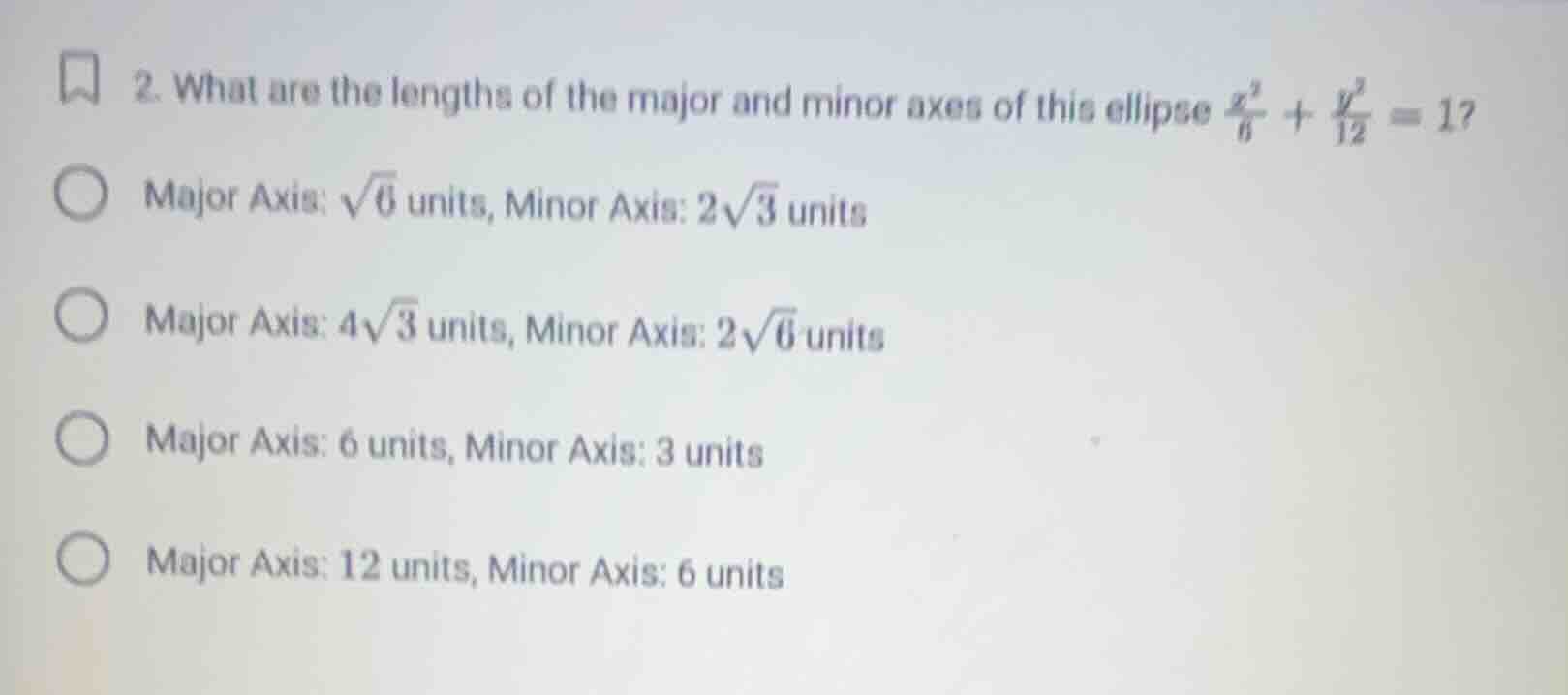 2. what are the lengths of the major and minor axes of this ellipse \\(…