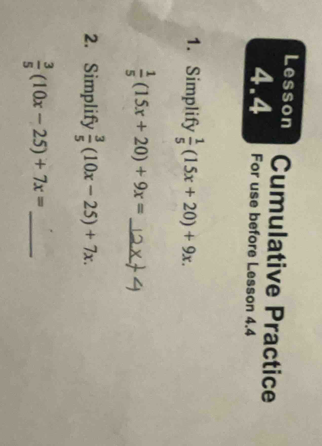 lesson 4.4 cumulative practice for use before lesson 4.4 1. simplify \\…