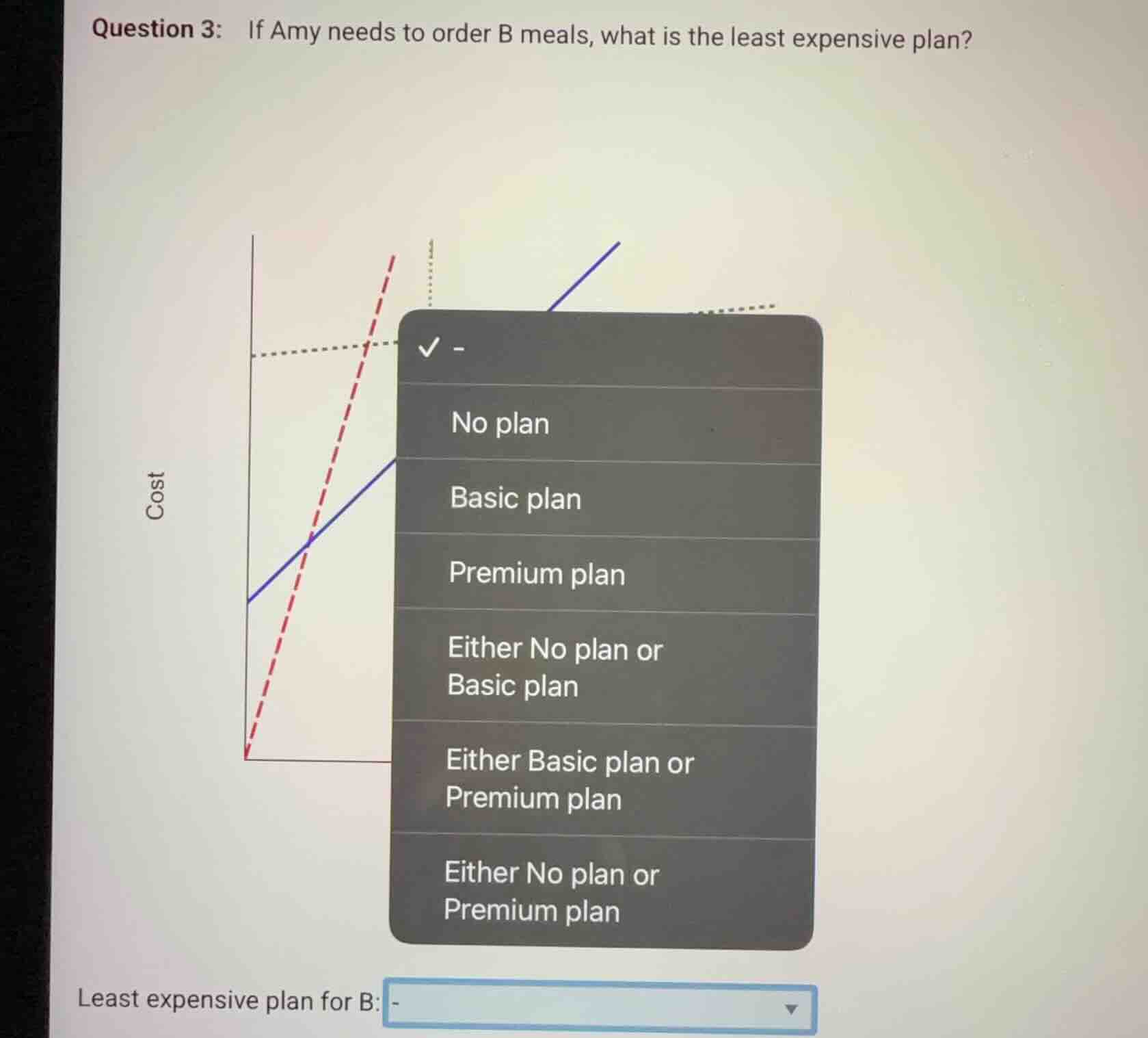 question 3: if amy needs to order b meals, what is the least expensive …