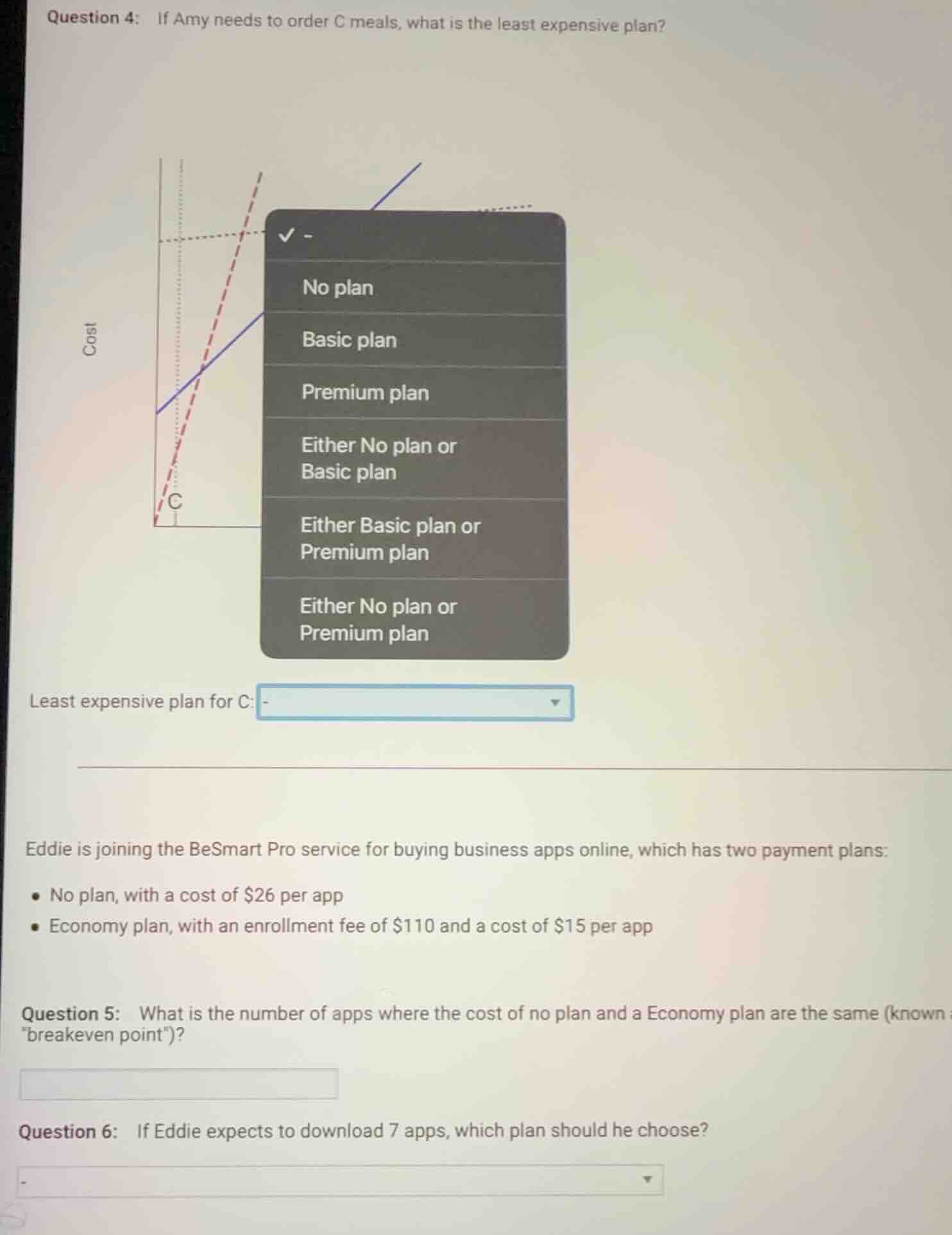 question 4: if amy needs to order c meals, what is the least expensive …