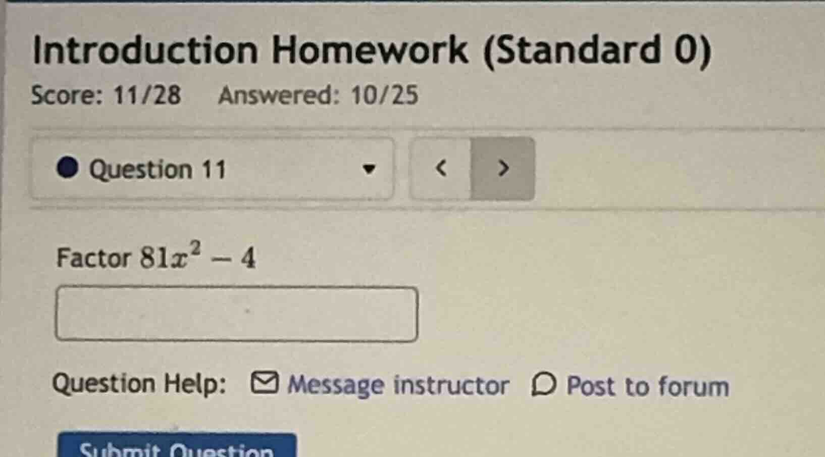 introduction homework (standard 0) score: 11/28 answered: 10/25 questio…