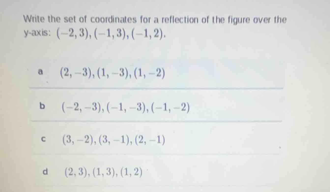 write the set of coordinates for a reflection of the figure over the y …