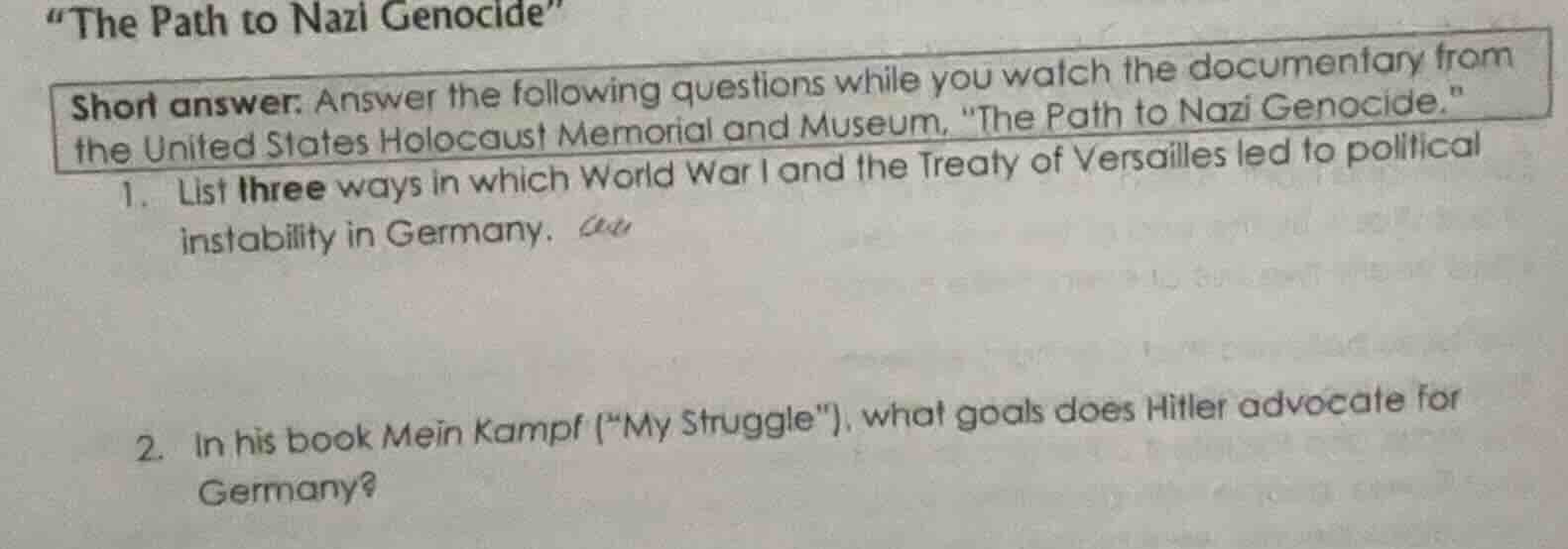 “the path to nazi genocide” short answer: answer the following question…