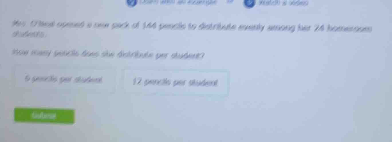 mrs. oneal opened a new pack of 144 pencils to distribute evenly among …