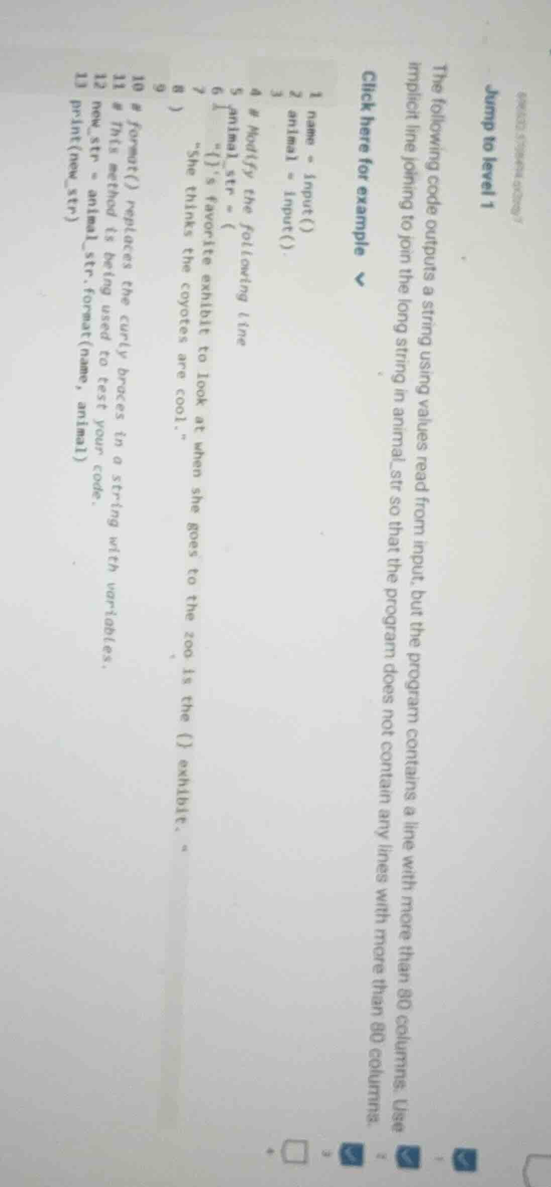 jump to level 1 the following code outputs a string using values read f…