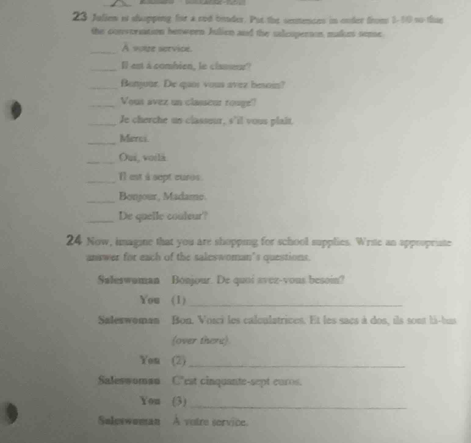 23 julien is shopping for a red binder. put the sentences in order from…