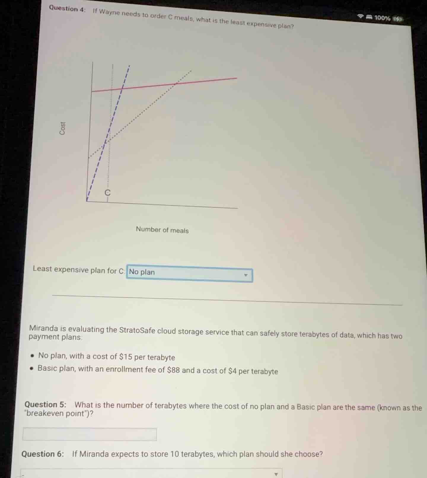 question 4: if wayne needs to order c meals, what is the least expensiv…