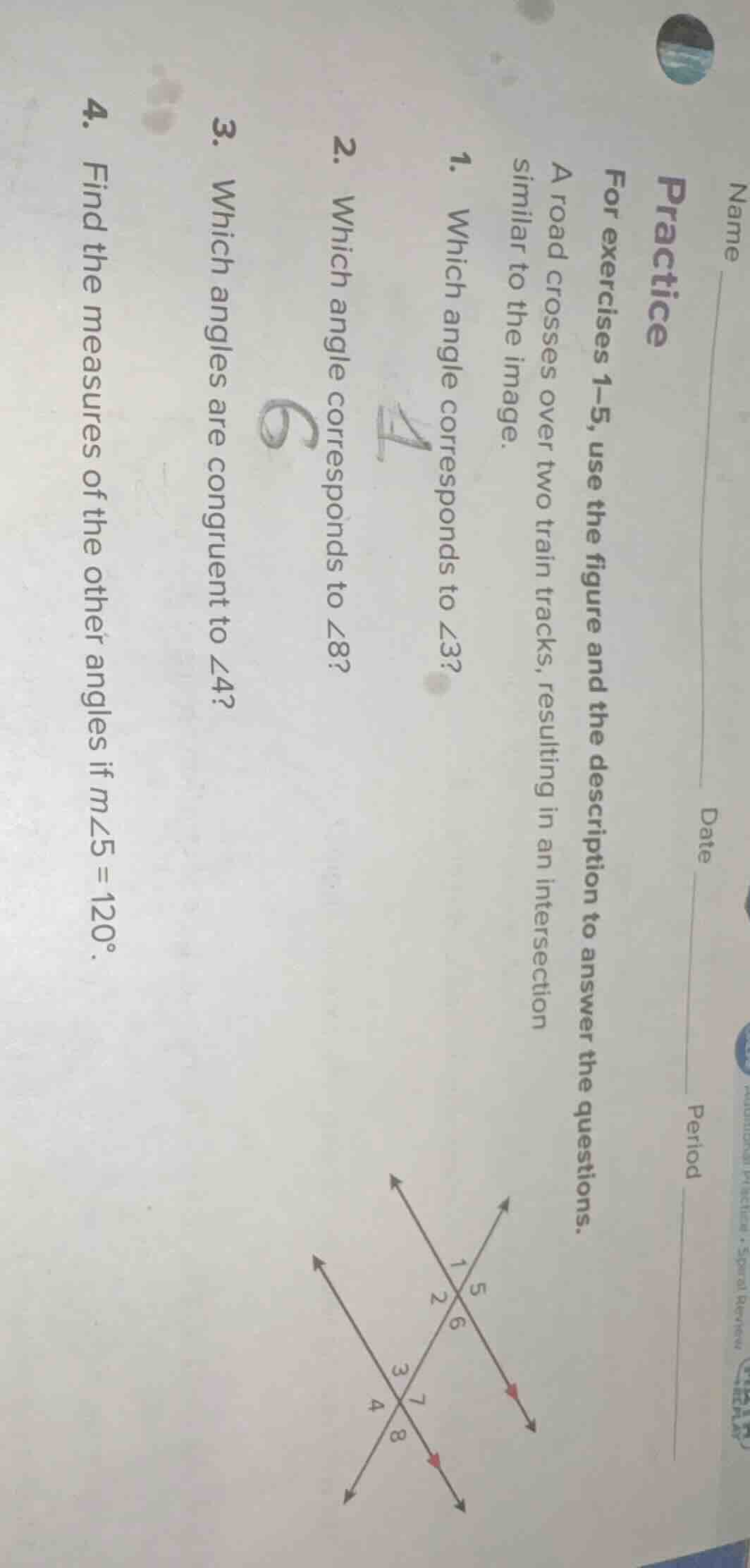 name practice for exercises 1–5, use the figure and the description to …