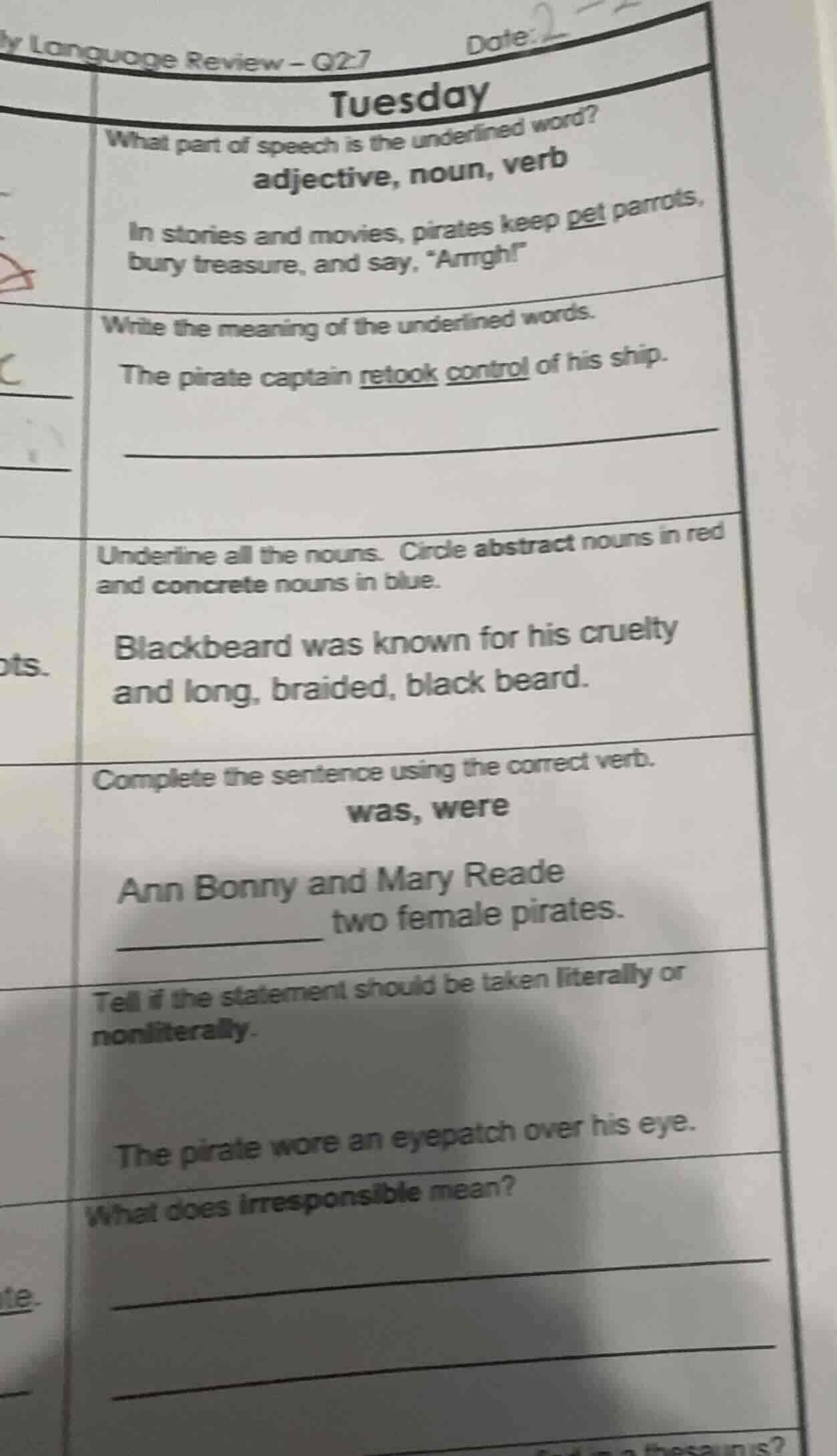 language review - q2.7 date: tuesday what part of speech is the underli…