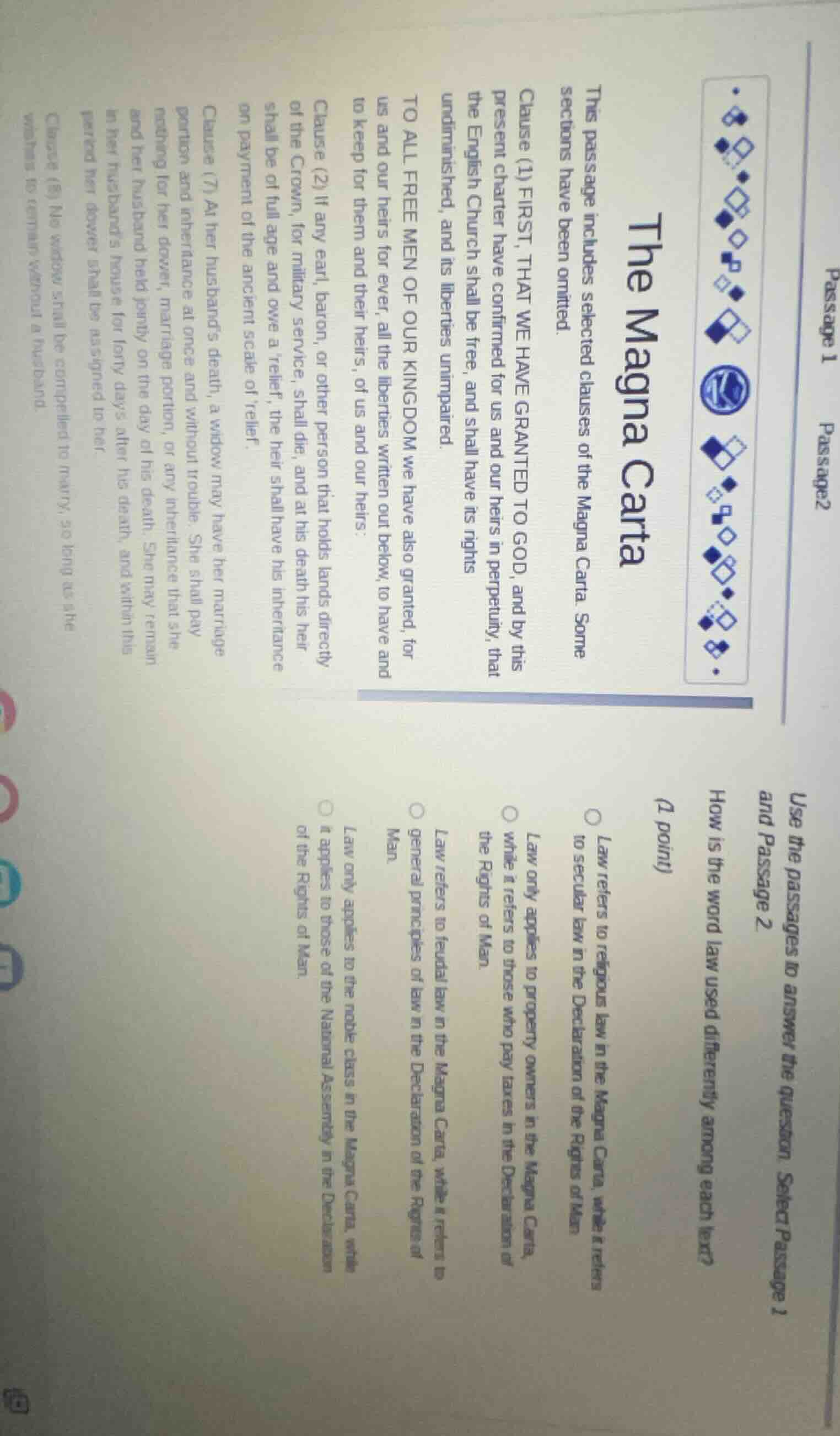 passage 1 the magna carta this passage includes selected clauses of the…