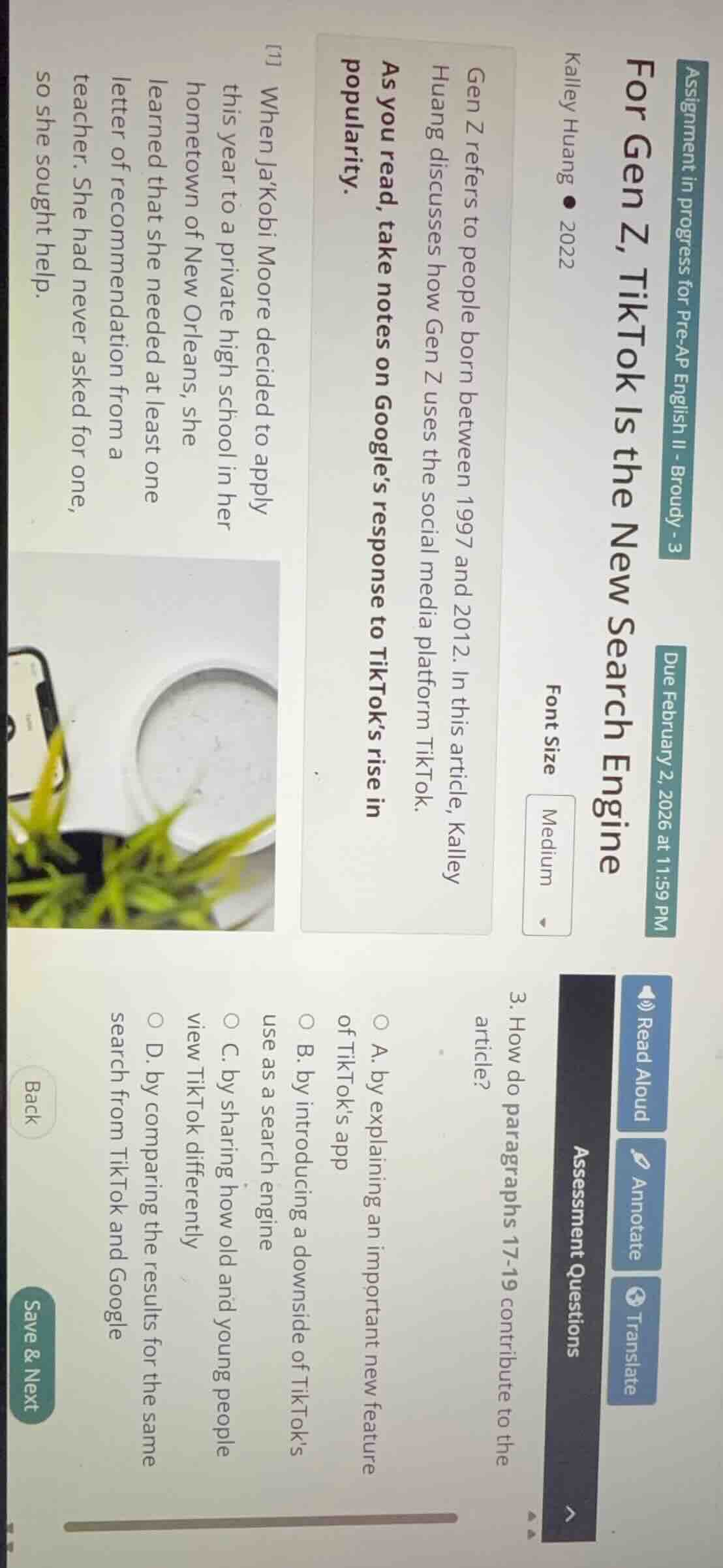 assignment in progress for pre - ap english ii - broudy - 3 for gen z, …