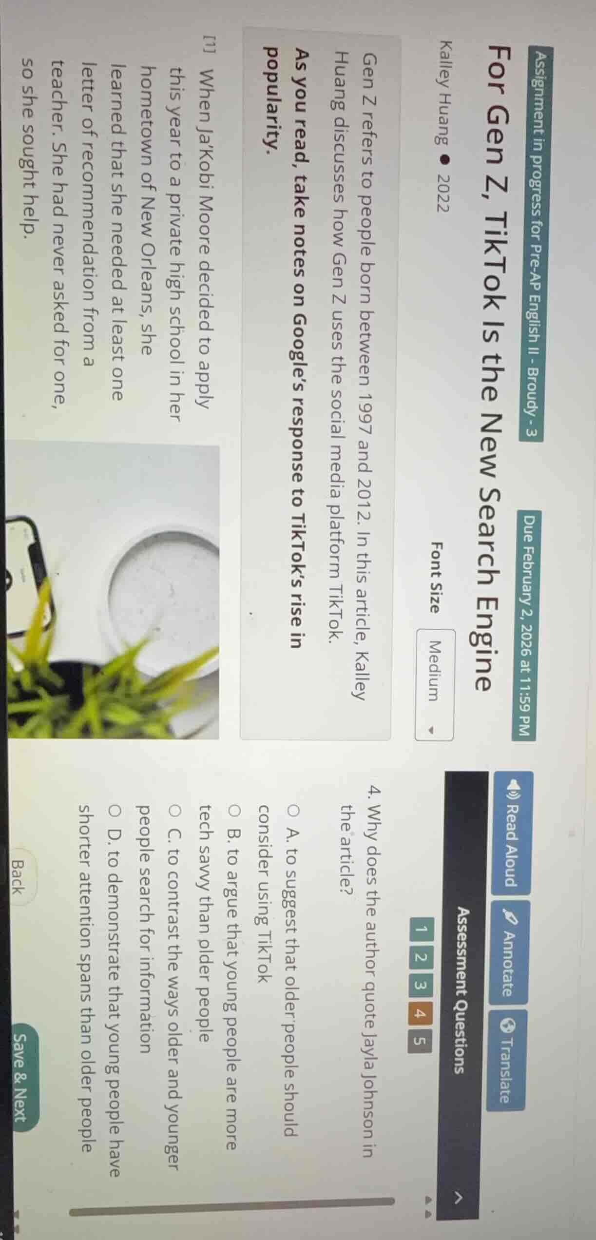 assignment in progress for pre - ap english ii - broudy - 3 for gen z, …