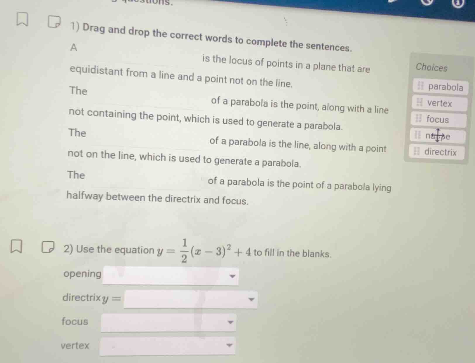 1) drag and drop the correct words to complete the sentences. a ______ …