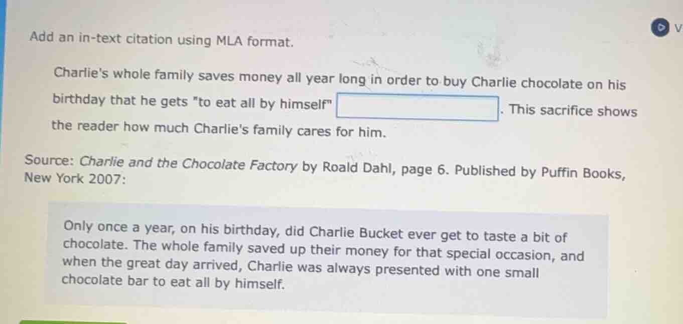 add an in-text citation using mla format. charlies whole family saves m…