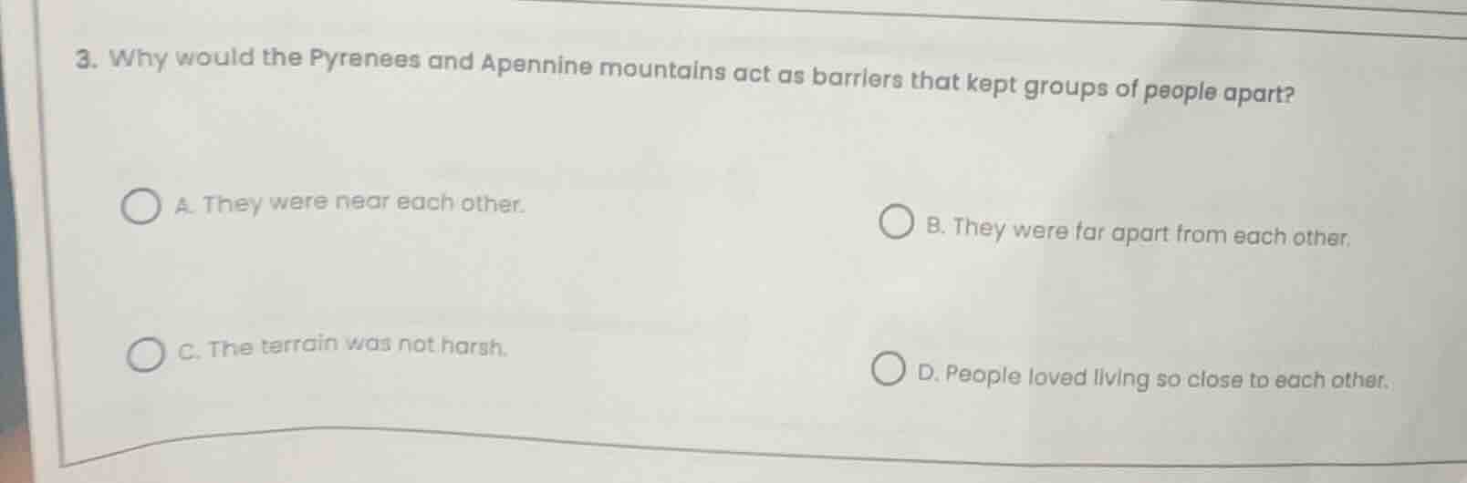 3. why would the pyrenees and apennine mountains act as barriers that k…