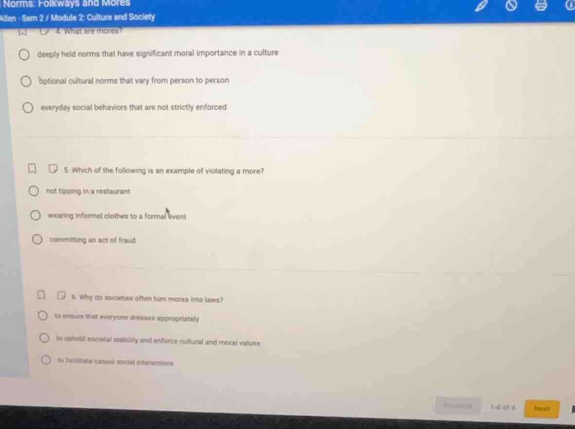 norms: folkways and mores allen - sem 2 / module 2 culture and society …