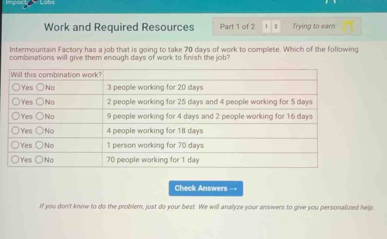 work and required resources intermountain factory has a job that is goi…
