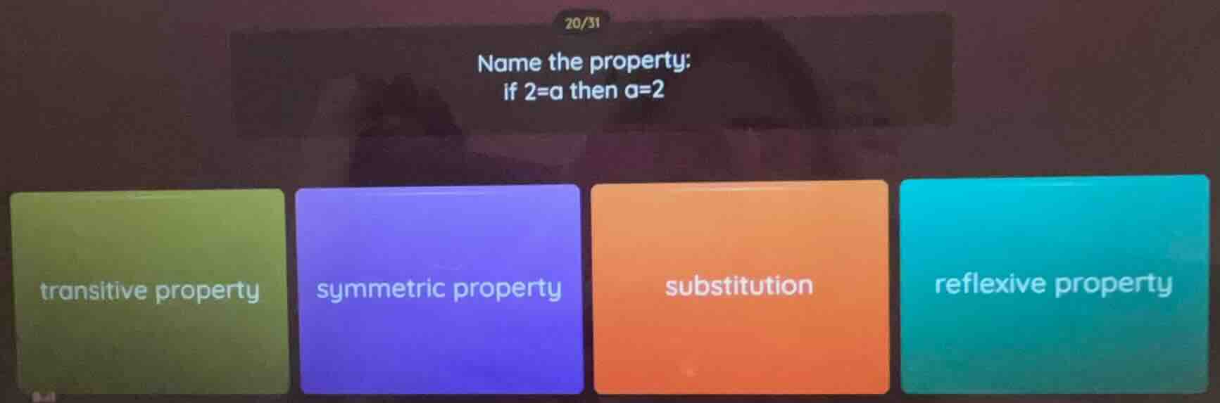 name the property: if 2=a then a=2