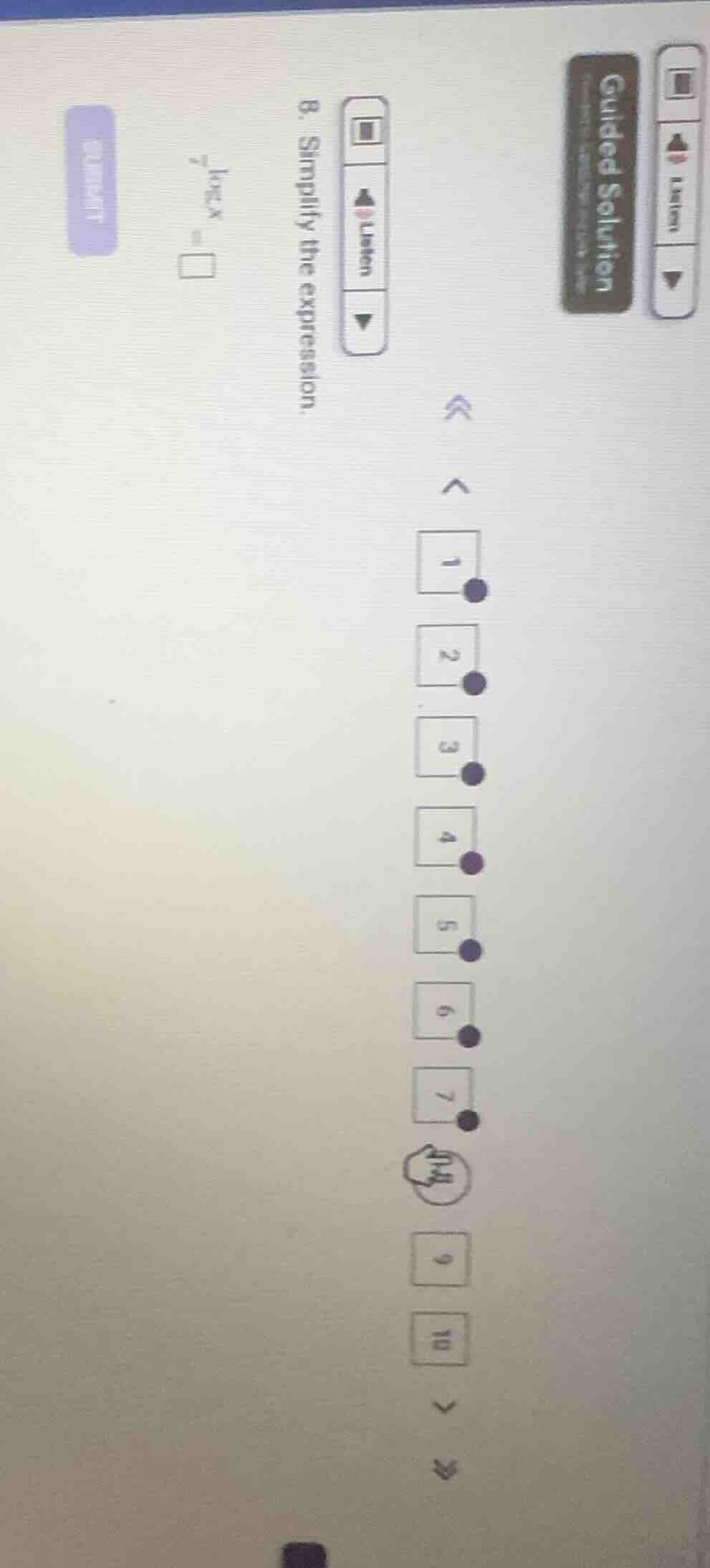 8. simplify the expression. (\frac{1}{7}log_{2}x = square)