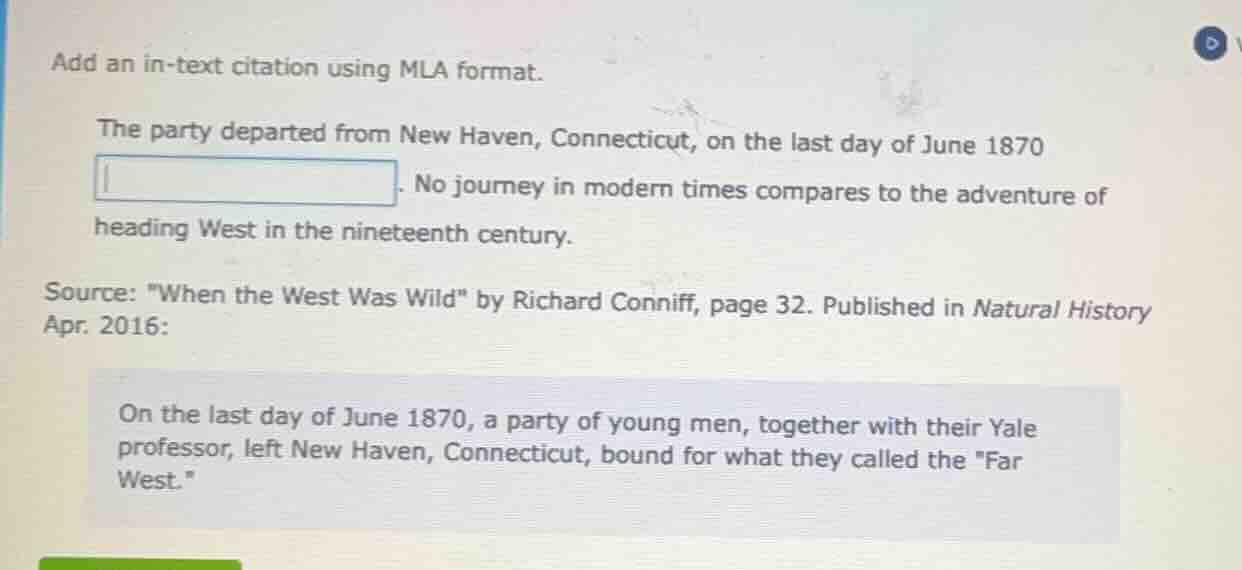 add an in - text citation using mla format. the party departed from new…