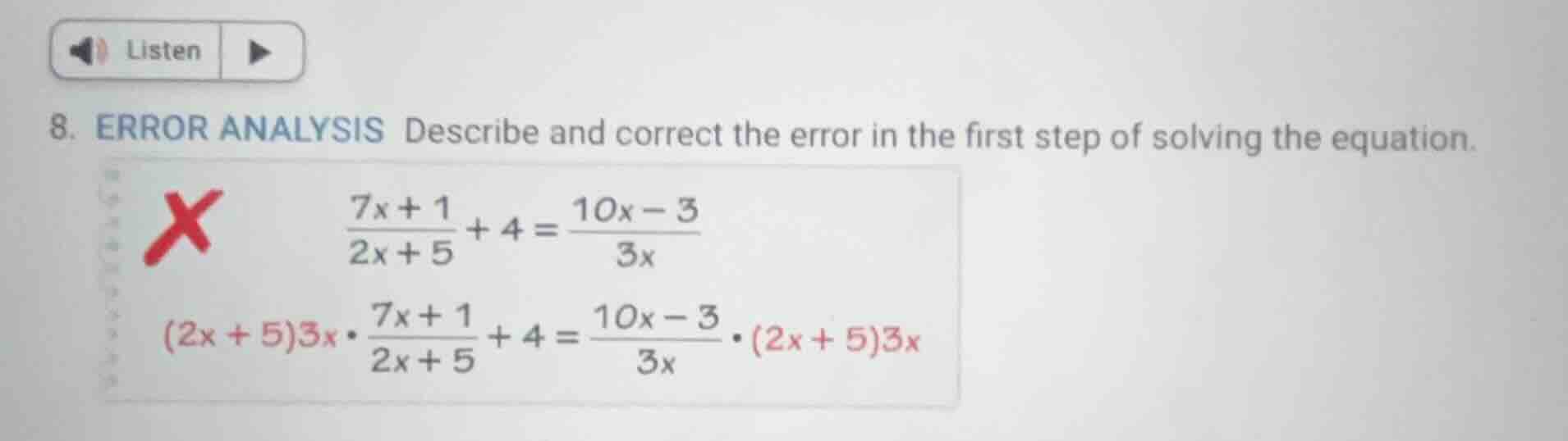 8. error analysis describe and correct the error in the first step of s…