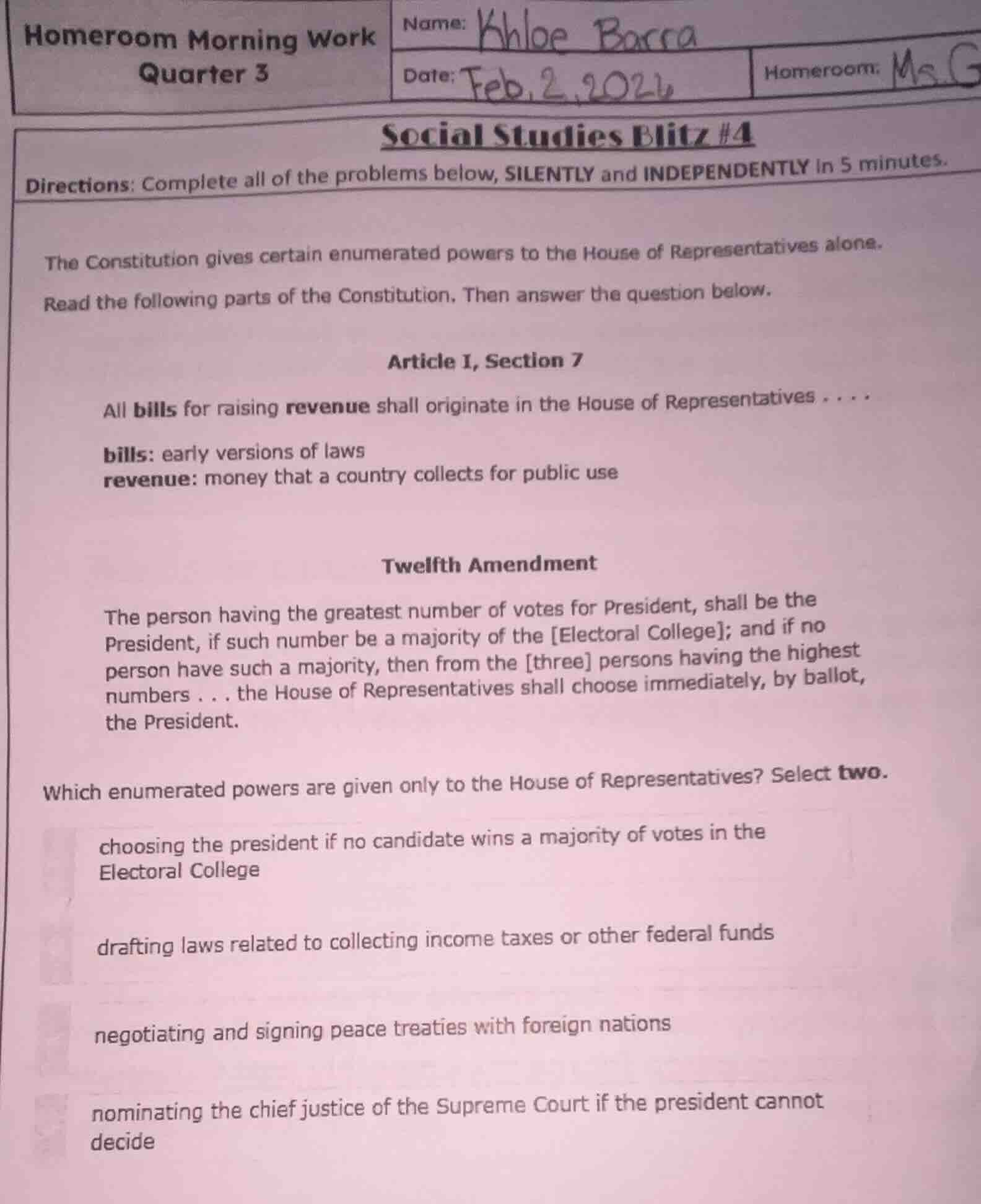 homeroom morning work quarter 3 name: khloe barca date: feb, 2, 2024 ho…